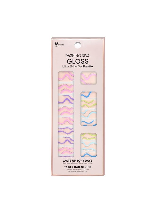 Gloss Nail Strips - Spring Swirl | Uv Free, Chip Resistant, Long Lasting Gel Nail Stickers | Contains 32 Nail Wraps, 1 Prep Pad, 1 Nail File