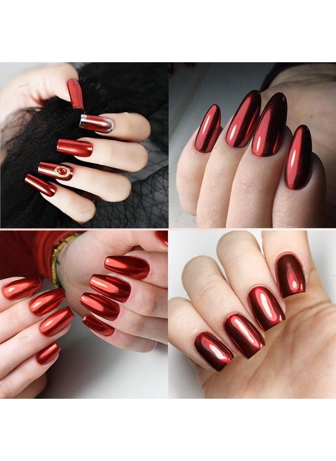 Red Chrome Nail Powder Mirror Effect Aurora Magic Metallic Glitter For Nails Art Design 3D Holographic Red Pigment Dust Decorations