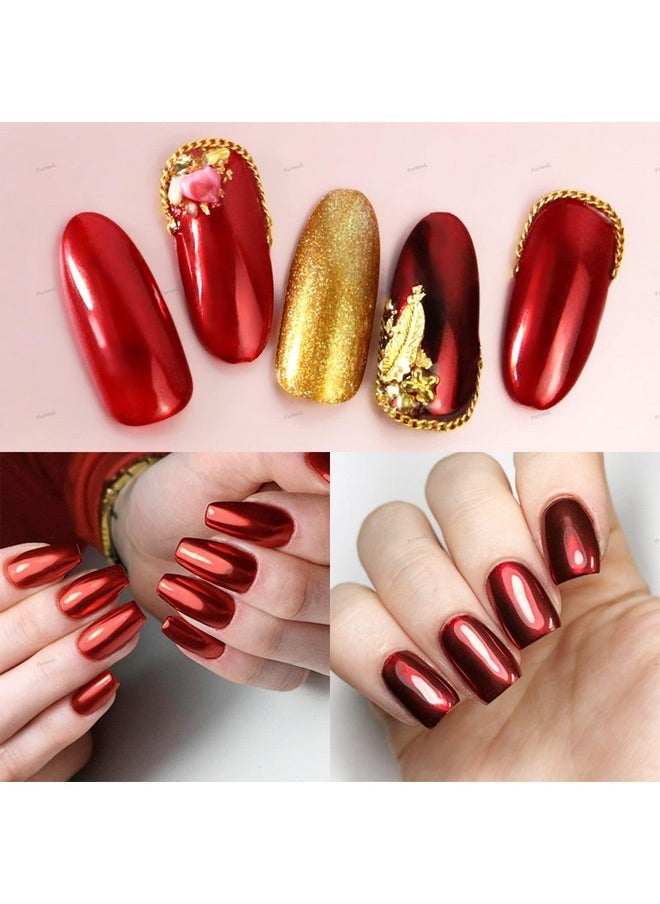Red Chrome Nail Powder Mirror Effect Aurora Magic Metallic Glitter For Nails Art Design 3D Holographic Red Pigment Dust Decorations