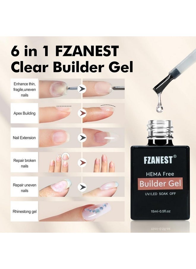 Hema-Free Builder Gel For Nails 15Ml*2Pcs, Low Heat Builder Gel Nail Kit, Hard Gel For Nail Apex And Extension Strengthener Buildering Nail Gel Brush In A Bottle(Biab)