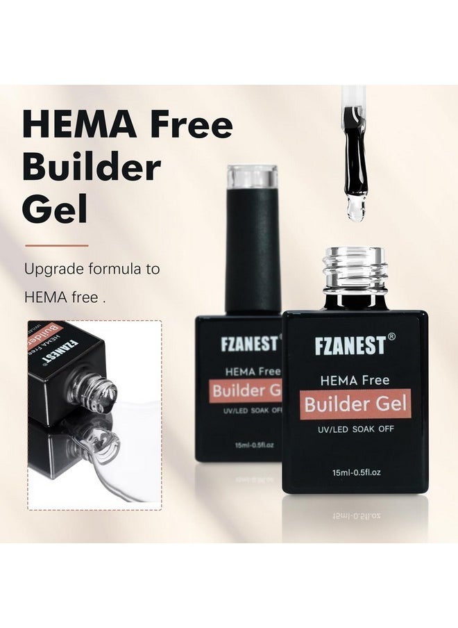 Hema-Free Builder Gel For Nails 15Ml*2Pcs, Low Heat Builder Gel Nail Kit, Hard Gel For Nail Apex And Extension Strengthener Buildering Nail Gel Brush In A Bottle(Biab)