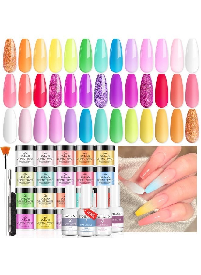 Nail Dip Powder Kit: 2024 Upgrade Keratin Pastel Pink Dip Powder 4 Pcs Dipping Powder Liquid Set Base Top Activator Brush Saver For Dip French Nails Starter Manicure Diy Salon Home 20 Colors