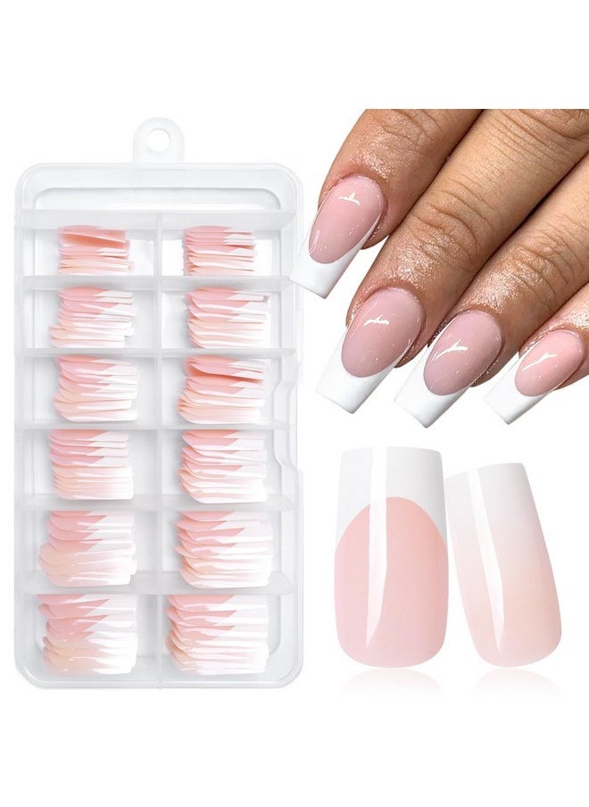 144Pc White French Tips Press On Nails Medium Square Fake Nails French Nude Ombre Glue On Nails Press Ons French Tips Medium False Fingernails With Glue Adhesive Tabs For Women Girls