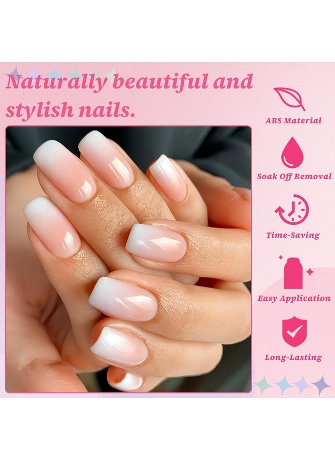 144Pc White French Tips Press On Nails Medium Square Fake Nails French Nude Ombre Glue On Nails Press Ons French Tips Medium False Fingernails With Glue Adhesive Tabs For Women Girls
