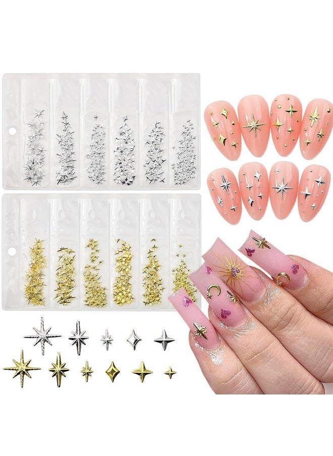 400Pcs Star Nail Charms For Nails Art 3D Gold Silver Star Nail Charms Metallic Studs Rhinestones Star Nail Jewelry Decorations Manicure Kit Nails Art Supplies Accessories For Women Girls Acrylic Nails