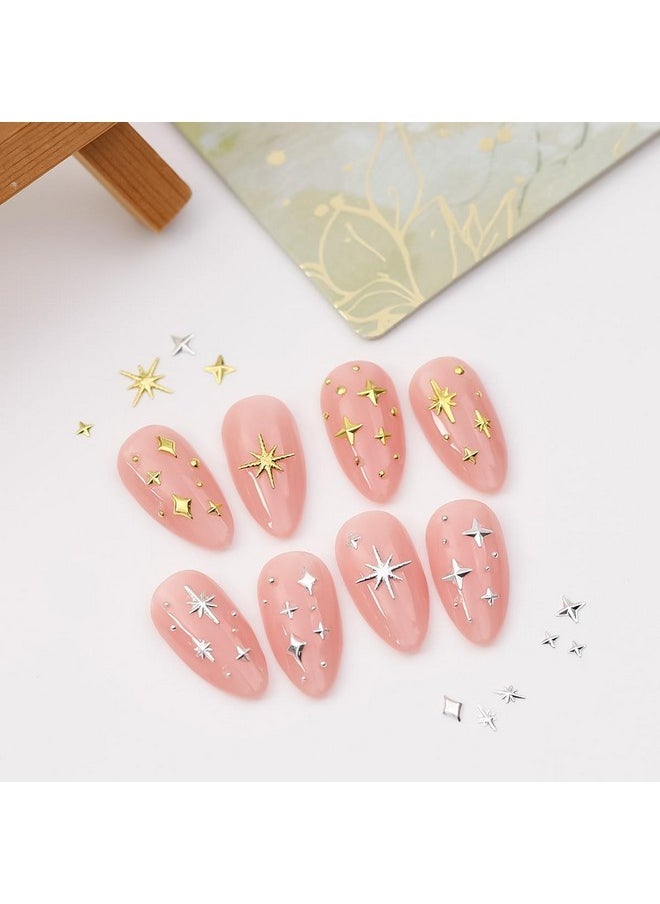 400Pcs Star Nail Charms For Nails Art 3D Gold Silver Star Nail Charms Metallic Studs Rhinestones Star Nail Jewelry Decorations Manicure Kit Nails Art Supplies Accessories For Women Girls Acrylic Nails