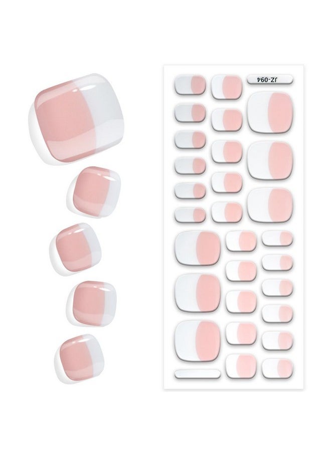 Semi Cured Gel Toenail Strips Glossy French Gel Pedicure Stickers Long Lasting Gel Nail Pedi Strips Salon Quality Nail Wraps Semi-Cured Toe Nail Stickers (Classic French Z094)