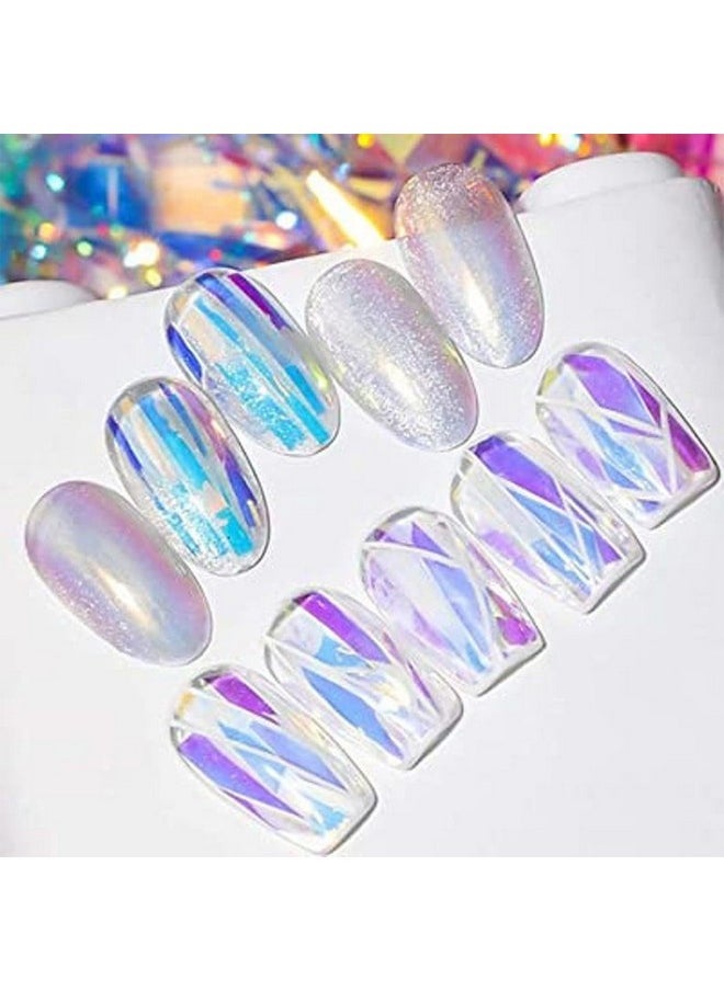 Aurora Nail Foil Stickers Colorful Glass Paper Holographic Transfer Decals Shiny French Art Supplies For Acrylic Nails Manicure Nail Foil Transfer Stickers Set Girls Diy Nail Decals For Nails(6 Box)