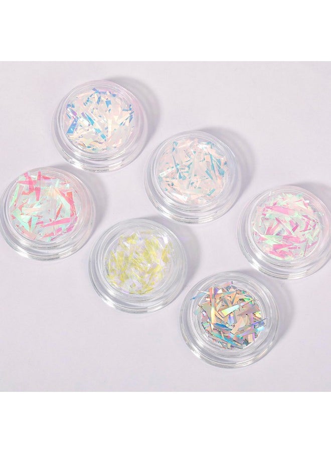 Aurora Nail Foil Stickers Colorful Glass Paper Holographic Transfer Decals Shiny French Art Supplies For Acrylic Nails Manicure Nail Foil Transfer Stickers Set Girls Diy Nail Decals For Nails(6 Box)