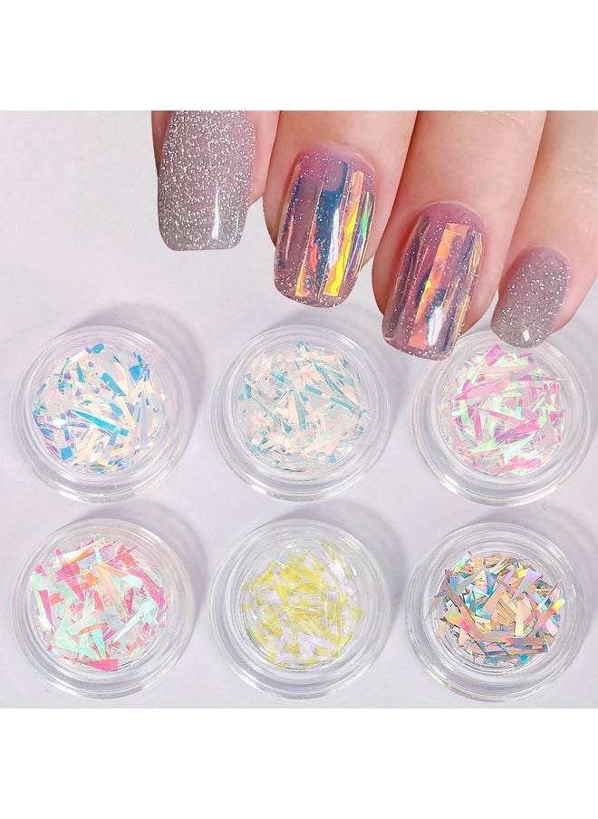 Aurora Nail Foil Stickers Colorful Glass Paper Holographic Transfer Decals Shiny French Art Supplies For Acrylic Nails Manicure Nail Foil Transfer Stickers Set Girls Diy Nail Decals For Nails(6 Box)