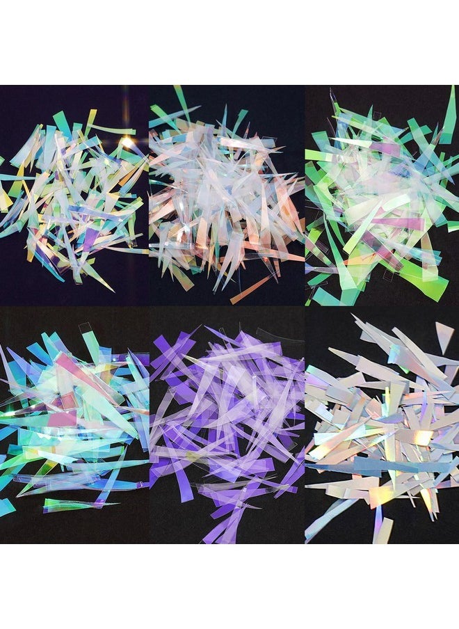 Aurora Nail Foil Stickers Colorful Glass Paper Holographic Transfer Decals Shiny French Art Supplies For Acrylic Nails Manicure Nail Foil Transfer Stickers Set Girls Diy Nail Decals For Nails(6 Box)