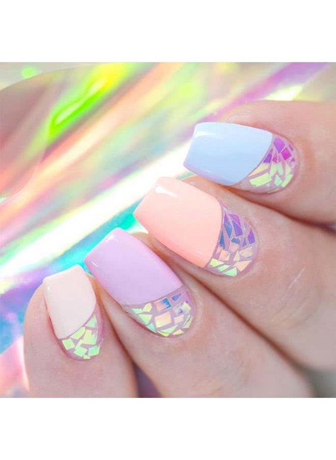 Aurora Nail Foil Stickers Colorful Glass Paper Holographic Transfer Decals Shiny French Art Supplies For Acrylic Nails Manicure Nail Foil Transfer Stickers Set Girls Diy Nail Decals For Nails(6 Box)