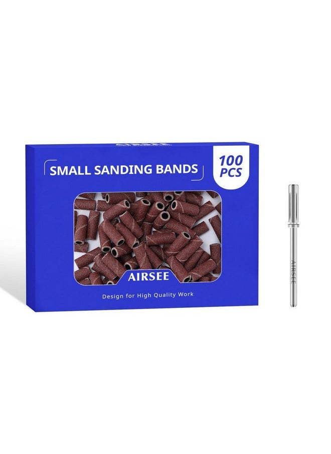 Small Sanding Bands 100Pcs Nail Drill Bits With 3.1Mm Mandrel Bit, 180 Medium Grit Acrylic File Attachments Mini Professional Sander Salon Accessories Manicure And Pedicure Finger Callus, Brown