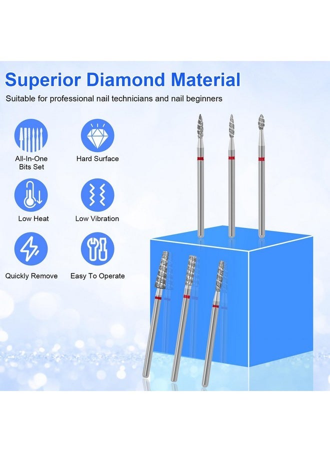 6 Pack Nail Drill Bits For Acrylic Nails, Diamond Carbide Nail Clipper Heads With Diamond Spiral Grooves, 3/32 Inch Cutter Attachment For Nail Preparation, Cuticle And Dead Skin Removal-Red