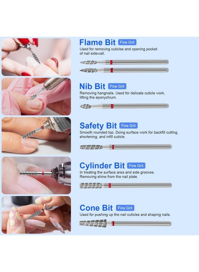 6 Pack Nail Drill Bits For Acrylic Nails, Diamond Carbide Nail Clipper Heads With Diamond Spiral Grooves, 3/32 Inch Cutter Attachment For Nail Preparation, Cuticle And Dead Skin Removal-Red