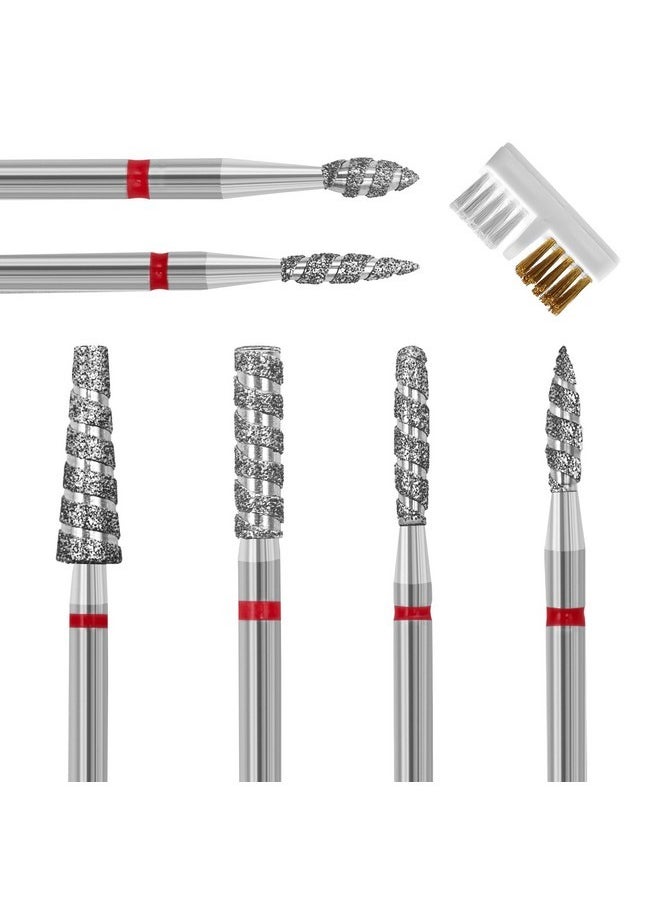 6 Pack Nail Drill Bits For Acrylic Nails, Diamond Carbide Nail Clipper Heads With Diamond Spiral Grooves, 3/32 Inch Cutter Attachment For Nail Preparation, Cuticle And Dead Skin Removal-Red