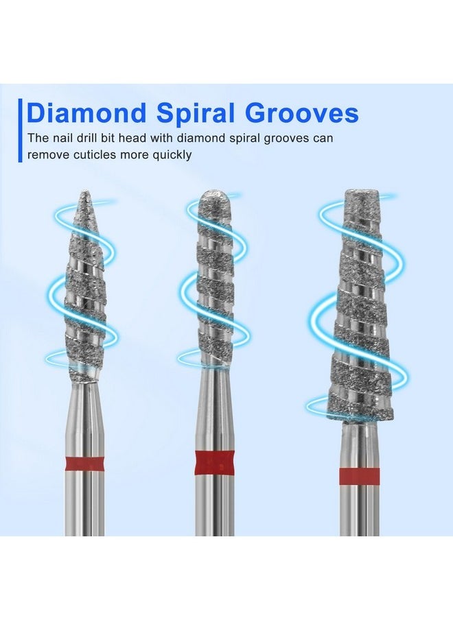 6 Pack Nail Drill Bits For Acrylic Nails, Diamond Carbide Nail Clipper Heads With Diamond Spiral Grooves, 3/32 Inch Cutter Attachment For Nail Preparation, Cuticle And Dead Skin Removal-Red