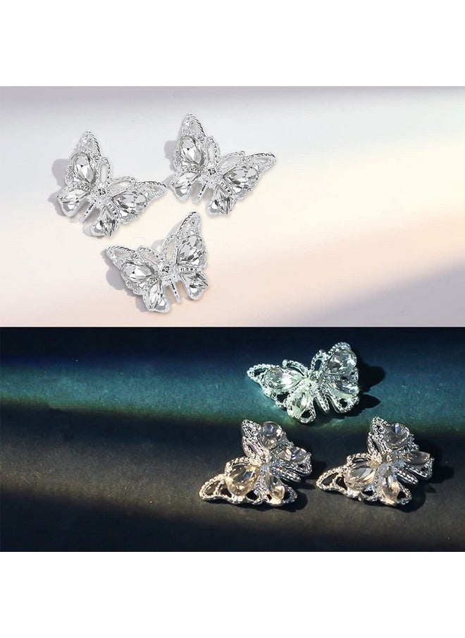 10Pcs Shiny Alloy Butterfly Nail Charms Metal Butterfly Nail Gems Nail Rhinestones 3D Gold Silver Nail Charm Nail Jewelry Butterfly Charms For Women Girls Diy Acrylic Nail Manicure Decorations
