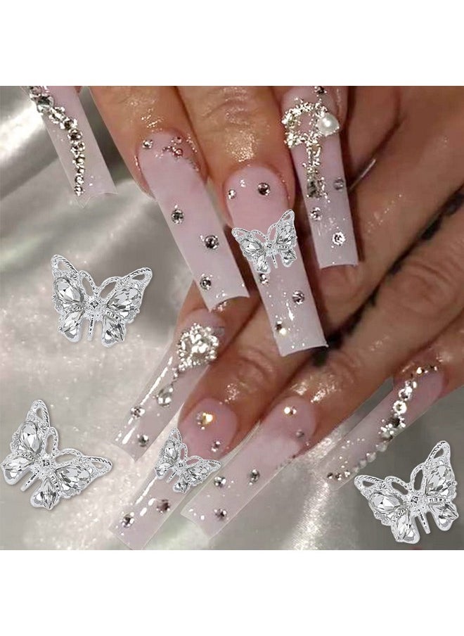 10Pcs Shiny Alloy Butterfly Nail Charms Metal Butterfly Nail Gems Nail Rhinestones 3D Gold Silver Nail Charm Nail Jewelry Butterfly Charms For Women Girls Diy Acrylic Nail Manicure Decorations