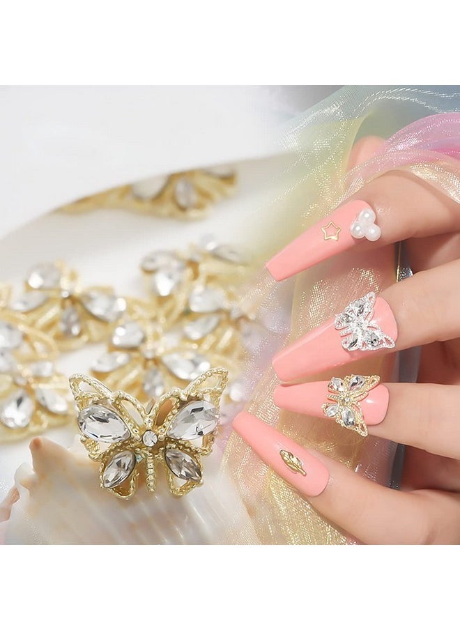10Pcs Shiny Alloy Butterfly Nail Charms Metal Butterfly Nail Gems Nail Rhinestones 3D Gold Silver Nail Charm Nail Jewelry Butterfly Charms For Women Girls Diy Acrylic Nail Manicure Decorations