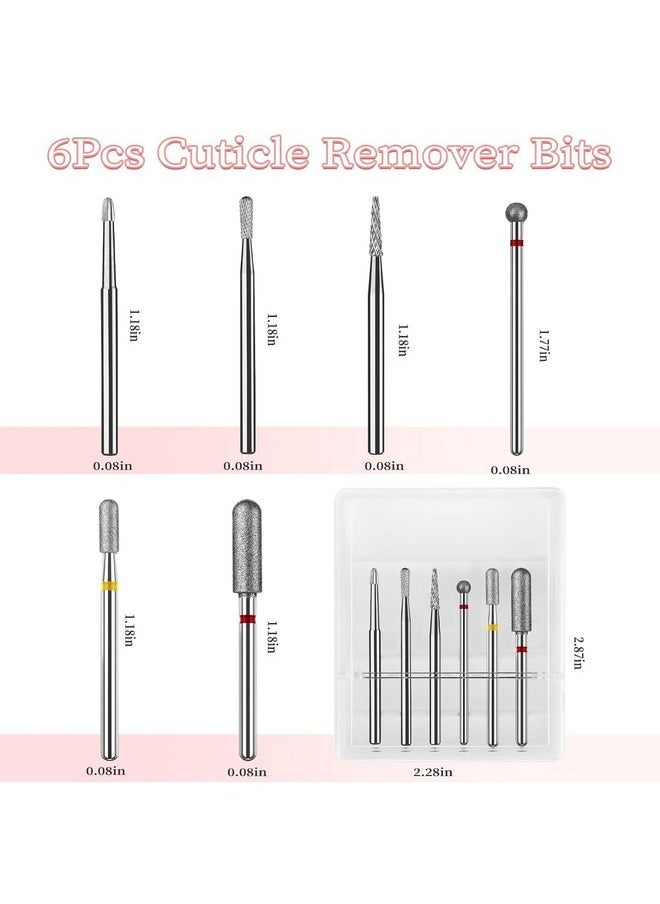 6Pcs Nail Drill Bits For Cuticle Clean 3/32'', Safety Carbide Drill Bit For Remove Cuticle Dead Skin Cleaner Nail Prepare, Nail Supplies For Nail Techs