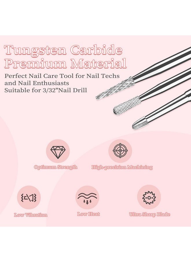 6Pcs Nail Drill Bits For Cuticle Clean 3/32'', Safety Carbide Drill Bit For Remove Cuticle Dead Skin Cleaner Nail Prepare, Nail Supplies For Nail Techs