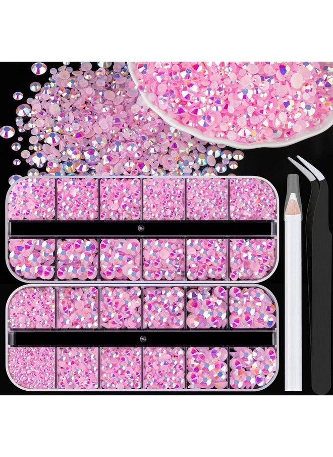 3500Pcs Resin Rhinestones Kits, 2/3/4/5/6Mm Flatback Jelly Rhinestones, 2 Box Light Pink Ab Non Hotfix Crystal Gems For Diy Crafts Mugs Bottles Tumblers Clothes Makeup Nail Manicure