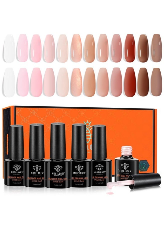 Builder Nail Gel, 12 Colors Jelly Nude Pink Brown Gel Builder For Nails, Builder Nail Gel Polish Color Base Nail Strengthener Led Nail Lamp Cured Hard Gel Extension Gel, Gift For Women