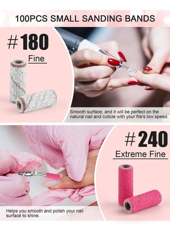 100Pcs Small Sanding Bands For Nail Drill 180 & 240 Grit Nail Sanding Bands With 3.1Mm Mandrel Bit For Acrylic Nails Gel Removing Shaping Manicures Tools (Zebra & Rose Red)