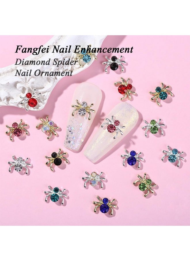 18Pcs Spider Nail Charms Halloween Decor 3D Alloy Spider Nail Charms Gold Silver Edge Spider Nail Gems Jewelry Sparkling Spider Nail Rhinestones Design Halloween Nail Diamonds Crystal Charms For Nails