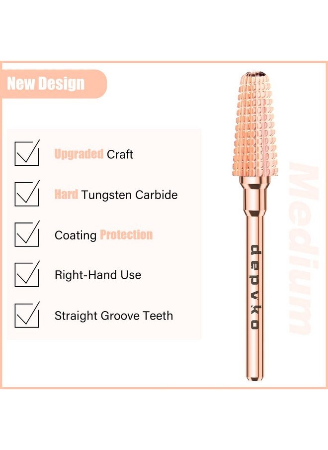 Tornado Nail Drill Bits, 3/32'' Carbide Drill Bits For Nails, Professional Advanced Safety Efile Bits For Acrylic Nail, Fast Remove For Manicure Pedicure Cuticle Gel Polishing(M, Rose Gold)