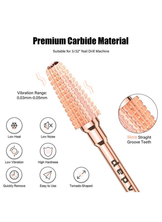 Tornado Nail Drill Bits, 3/32'' Carbide Drill Bits For Nails, Professional Advanced Safety Efile Bits For Acrylic Nail, Fast Remove For Manicure Pedicure Cuticle Gel Polishing(M, Rose Gold)