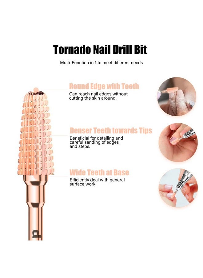 Tornado Nail Drill Bits, 3/32'' Carbide Drill Bits For Nails, Professional Advanced Safety Efile Bits For Acrylic Nail, Fast Remove For Manicure Pedicure Cuticle Gel Polishing(M, Rose Gold)