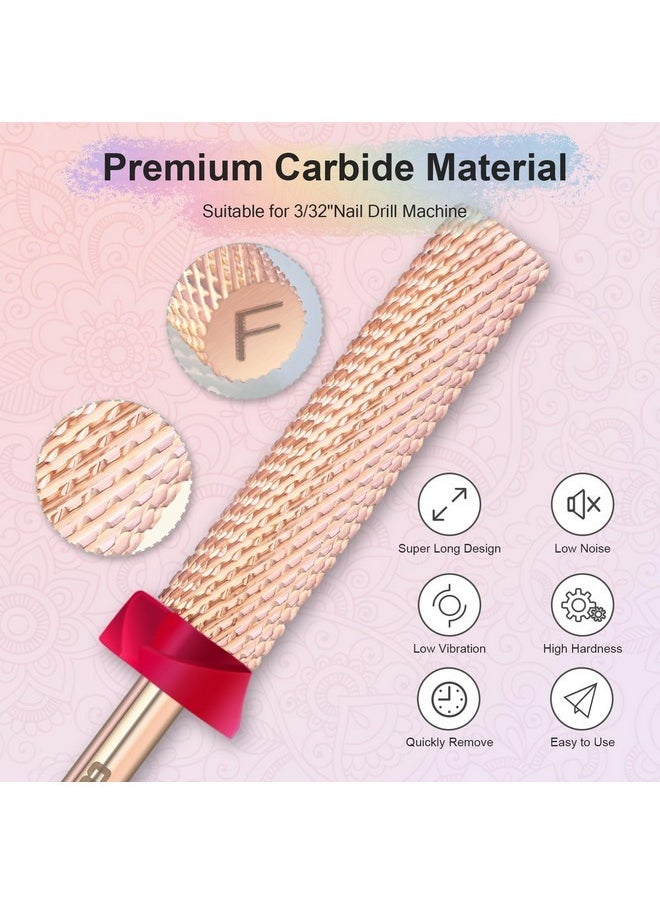 Super Long Barrel Nail Drill Bits, 3/32'' Carbide Drill Bits, Two Way Rotate Professional Safety Bits For Acrylic Nail Kit, Fast Remove For Manicure Pedicure Cuticle Gel Polishing(F, Rose Gold)