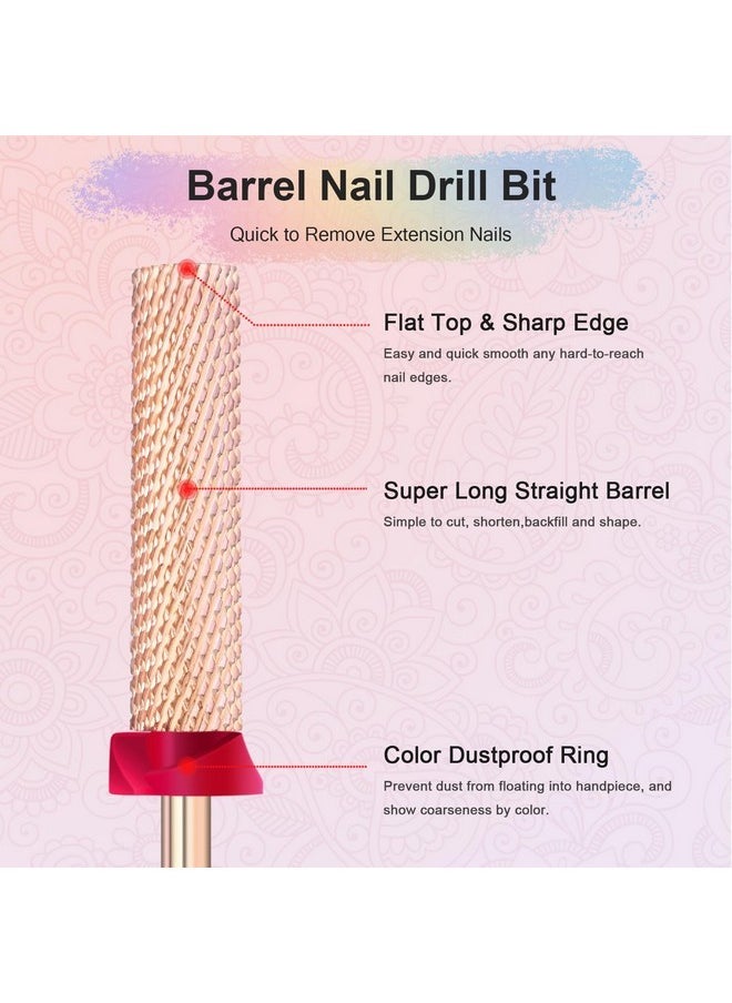 Super Long Barrel Nail Drill Bits, 3/32'' Carbide Drill Bits, Two Way Rotate Professional Safety Bits For Acrylic Nail Kit, Fast Remove For Manicure Pedicure Cuticle Gel Polishing(F, Rose Gold)