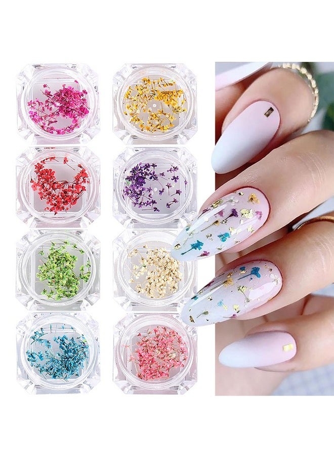 8 Boxes Dried Flowers For Nails Mini Real Nail Flowers 3D Dried Flowers Nail Stickers Nail Decor Manicure Design Nail Decorations For Makeup Diy Craft Accessories