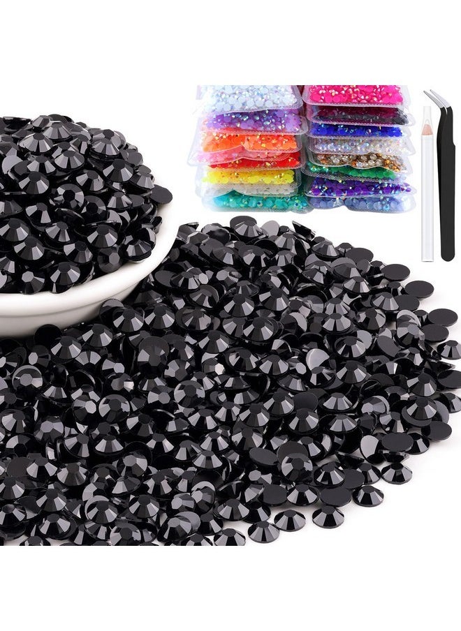 5000Pcs 5Mm Resin Rhinestones Bulk, Black Flatback Round Jelly Rhinestones Bedazzling Non Hotfix Crystal Gems Large Quantity Wholesale For Diy Crafts Clothes Bottles Tumblers Face Makeup Manicure