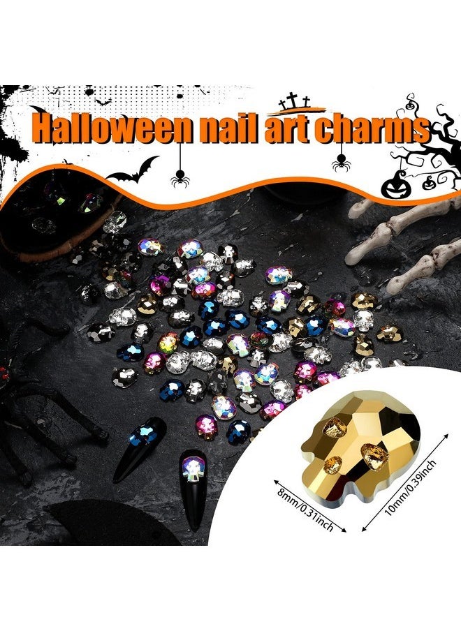 105 Pieces Halloween Nail Charms Skull Nail Charm Punk Skull Nail Charms 3D Nail Bling Rhinestones Nail Jewelry And Decorations For Women Girls Nail Decor Halloween Parties