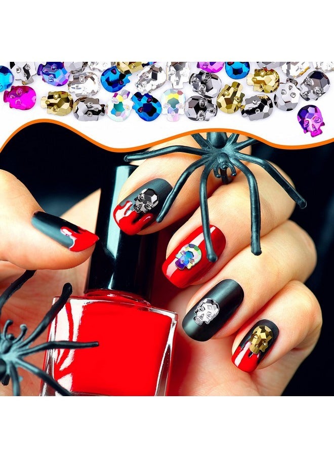 105 Pieces Halloween Nail Charms Skull Nail Charm Punk Skull Nail Charms 3D Nail Bling Rhinestones Nail Jewelry And Decorations For Women Girls Nail Decor Halloween Parties