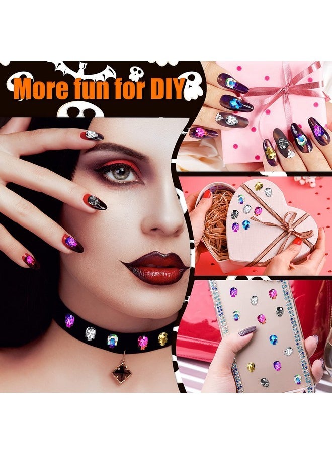105 Pieces Halloween Nail Charms Skull Nail Charm Punk Skull Nail Charms 3D Nail Bling Rhinestones Nail Jewelry And Decorations For Women Girls Nail Decor Halloween Parties