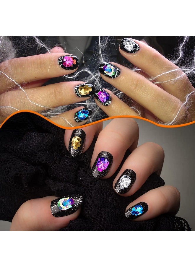 105 Pieces Halloween Nail Charms Skull Nail Charm Punk Skull Nail Charms 3D Nail Bling Rhinestones Nail Jewelry And Decorations For Women Girls Nail Decor Halloween Parties