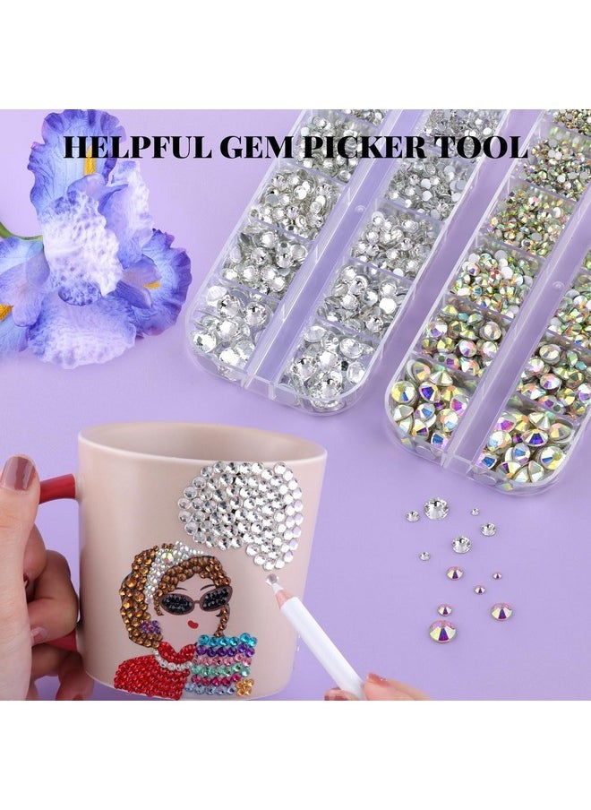 2100 Pcs Crystal Glass Rhinestones For Crafting, Ss6-Ss30 Gems For Bedazzling, Round Flatback Diamonds For Crafts Clothing Nails Makeup With Pickup Tools (Crystal Ab & Silver Clear)