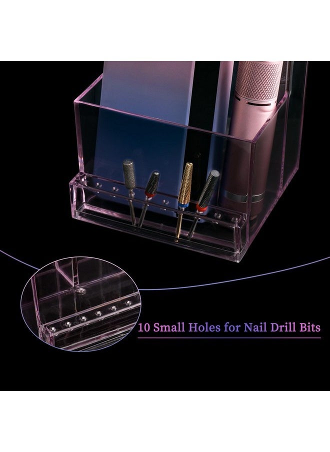 Nail Drill Holder Grinding Bit Storage Box, 10 Holes Transparent Nail Drill Bit Holder Plastic Nail Drill Tool Organizer Manicure Tools Display Box For Nail Tech Supplies(Pink)