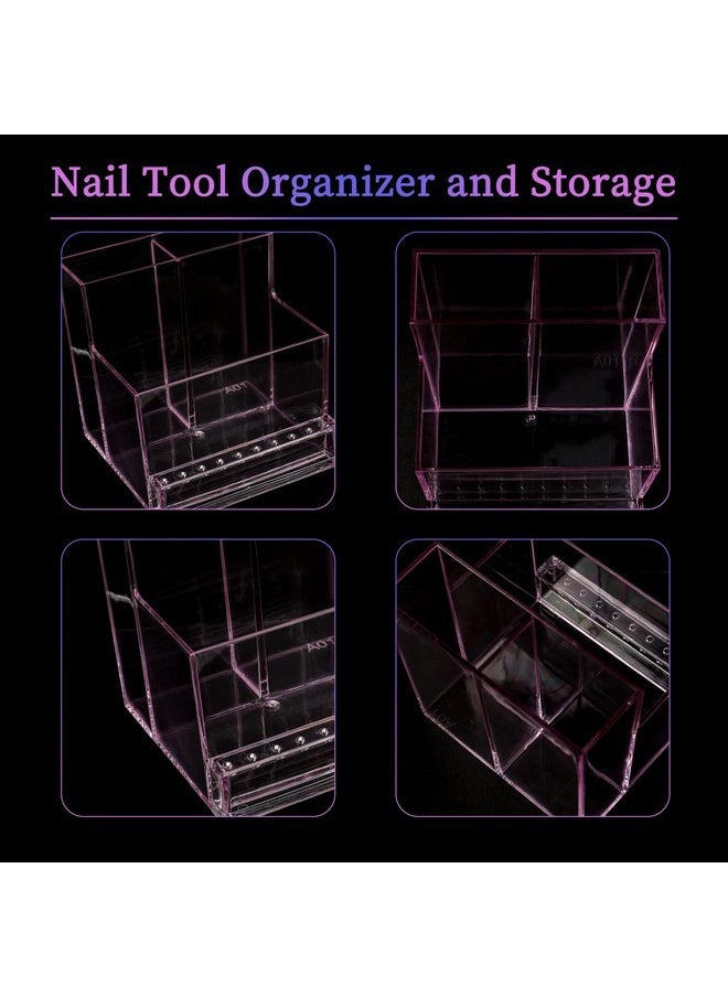 Nail Drill Holder Grinding Bit Storage Box, 10 Holes Transparent Nail Drill Bit Holder Plastic Nail Drill Tool Organizer Manicure Tools Display Box For Nail Tech Supplies(Pink)