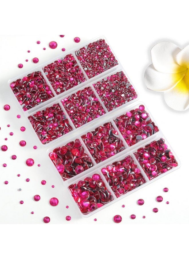 6736Pcs Hotfix Rhinestones Flatback,Hot Pink Rhinestones For Crafts Clothes Mixed 5 Sizes, Hotfix Crystals With Tweezers And Wax Pencil Kit, Ss6-Ss30, Hot Pink