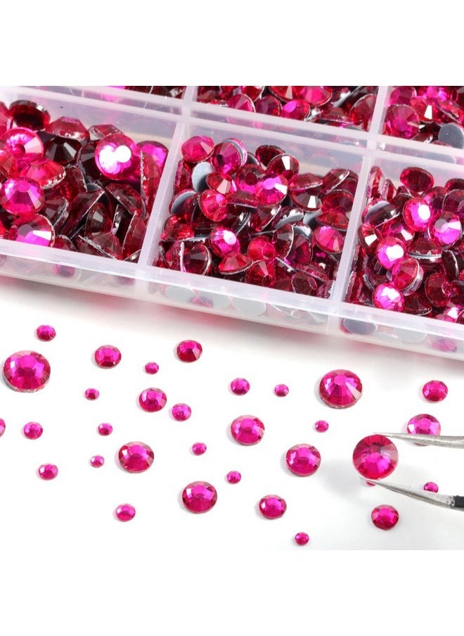 6736Pcs Hotfix Rhinestones Flatback,Hot Pink Rhinestones For Crafts Clothes Mixed 5 Sizes, Hotfix Crystals With Tweezers And Wax Pencil Kit, Ss6-Ss30, Hot Pink