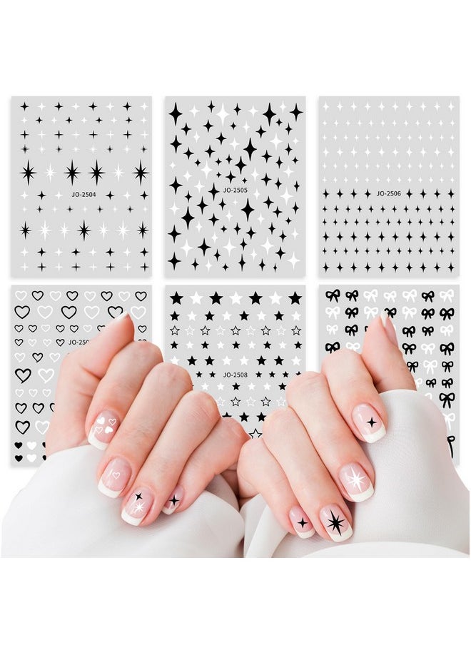 6 Sheets Star Nail Stickers Black Nail Stickers For Nail Art Star Heart Bows Nail Decals Self Adhesive Diy Nail Charms Stickers For Women Girls Manicure Decoration