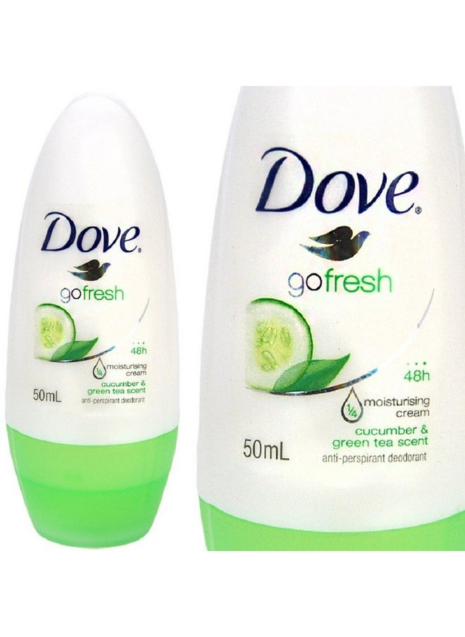 Go Fresh Cucumber & Green Tea Scent Anti-Perspirant Roll On Deodorant 0% Alcohol - With Moisture Cream - 50Ml (1.7 Fluid Ounce). (Pack Of 2)