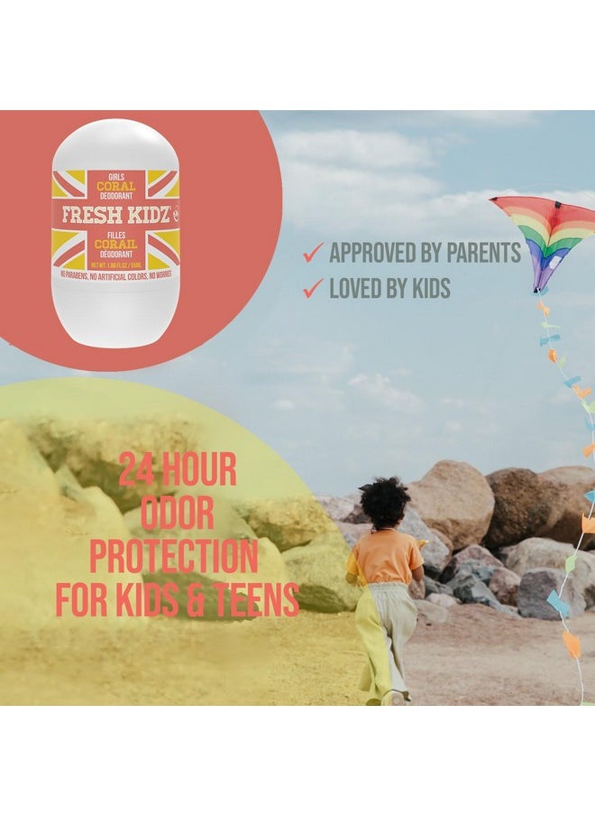 Roll On Deodorant For Kids And Teens - Baking Soda And Aluminum-Free 24 Hour Protection For Sensitive Skin - Girls 