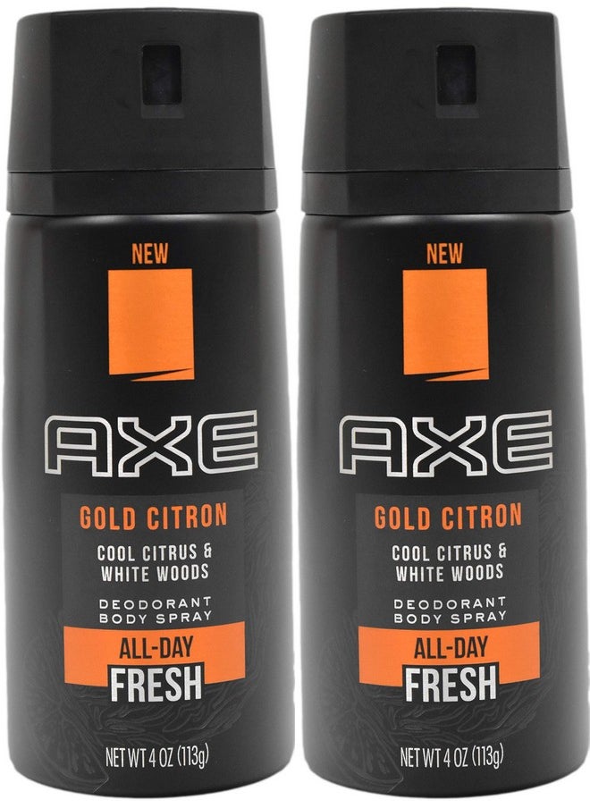 Of 2 Axe Gold Citron Body Sprays - Cool Citrus And White Woods Scent - All-Day Fresh - 4Oz Cans